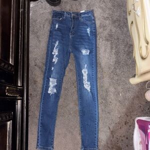 SHEIN Blue Distressed Skinny Jeans